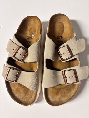 Papillio women Sandals Beige Suede Double-Buckle
